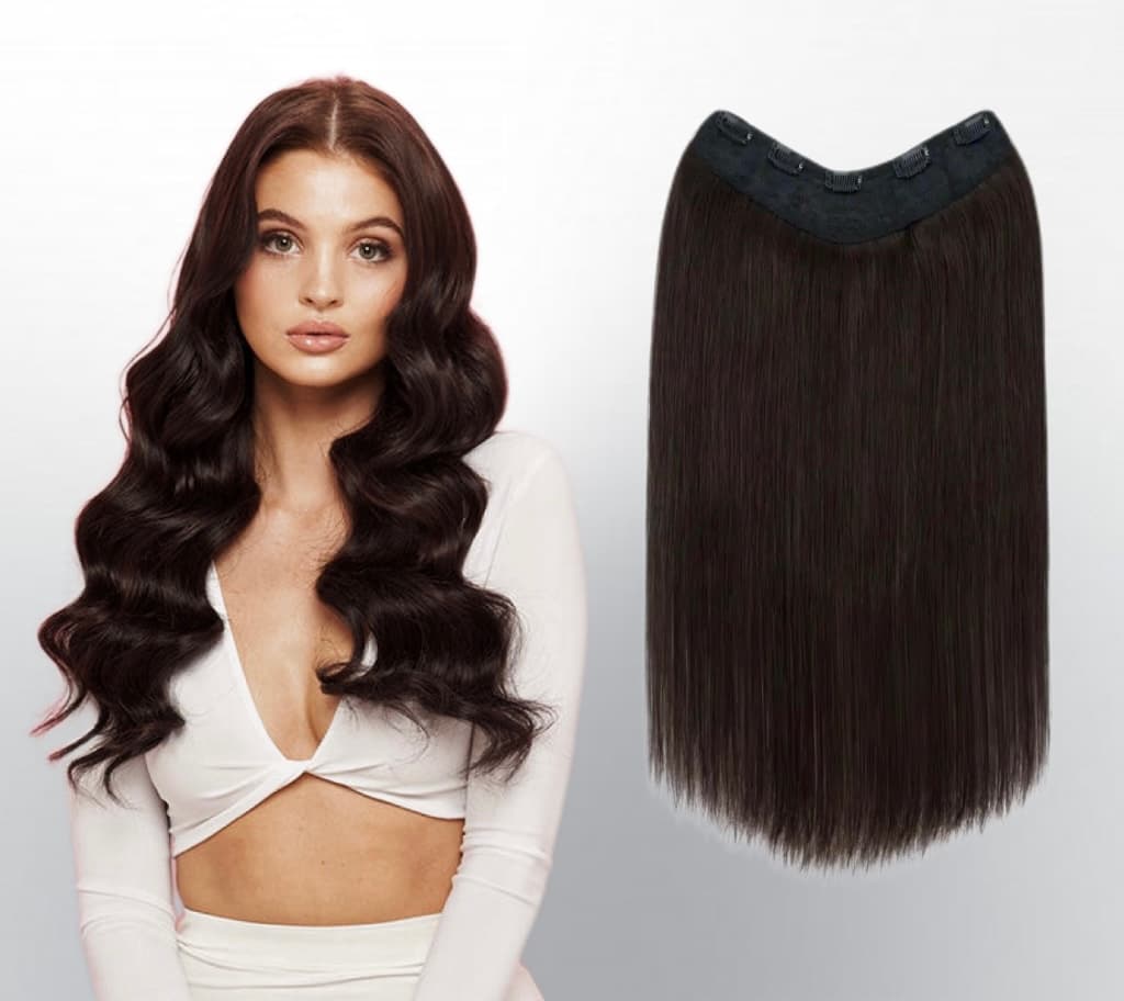 Trese de Par Natural V-Shape Volum si Lungime Saten Inchis #2L